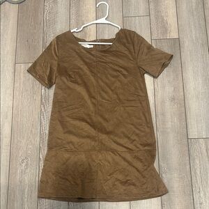 Simple Brown Short Sleeve suede Shift Dress